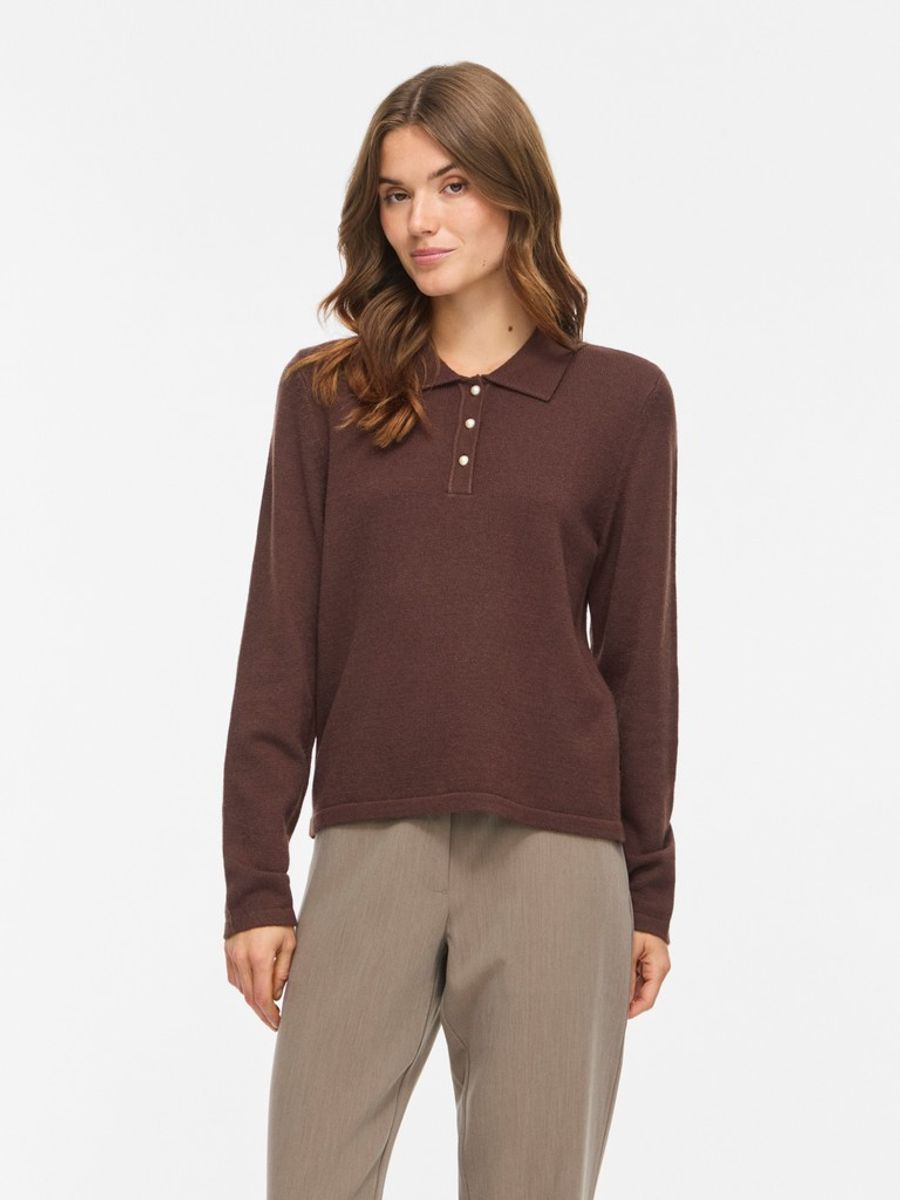 VIRIL L/S POLO PULLOVER KNIT COFFE BEAN