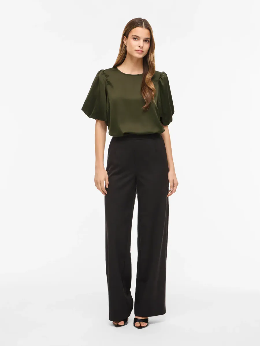 VIELLETTE 2/4 SATIN PUFF TOP  FOREST NIGHT