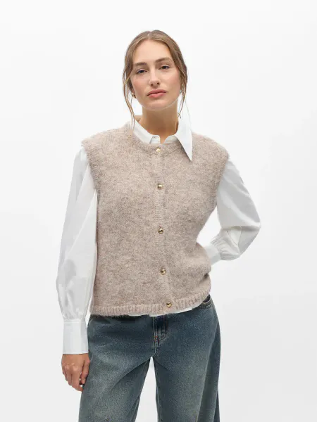 Hovedbilde OBJSAGGIA RE KNIT VEST CARDIGAN HUMUS MELANGE