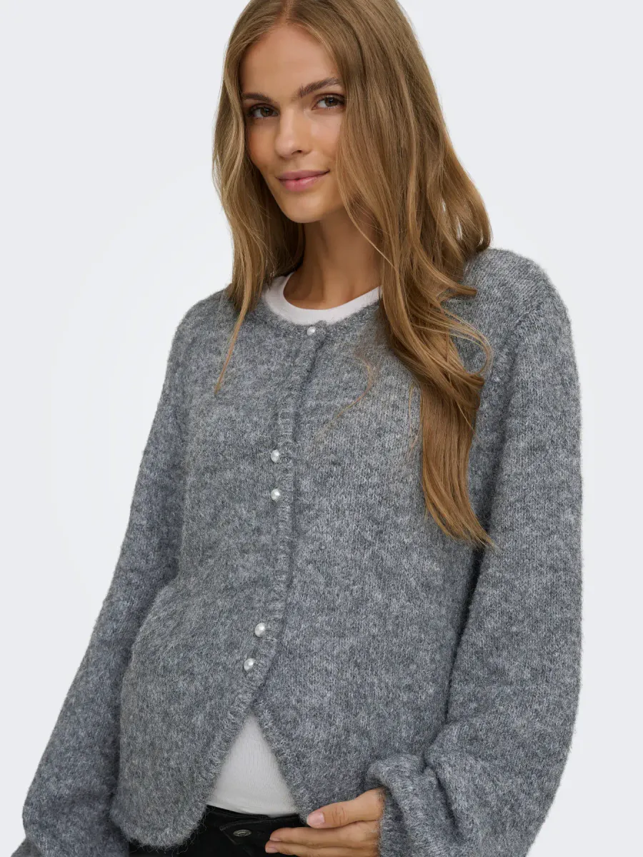 CARZAGGIE BUTTON ONECK CARDIGAN KNT DARK GREY PEARL BUTTON