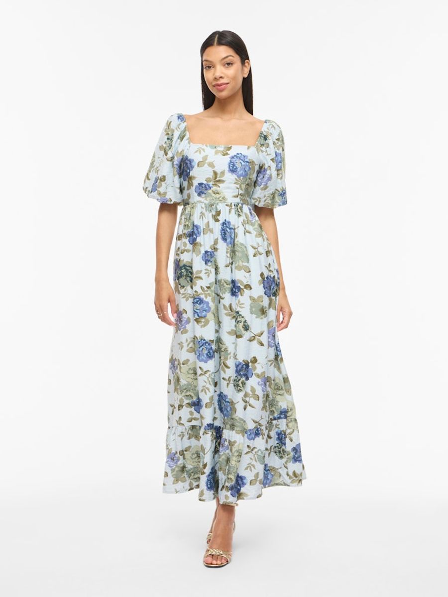 VIFLOLA SQUARE NECK 2/4 ANKLE DRESS/DC/R NANTUCKET BREEZE
