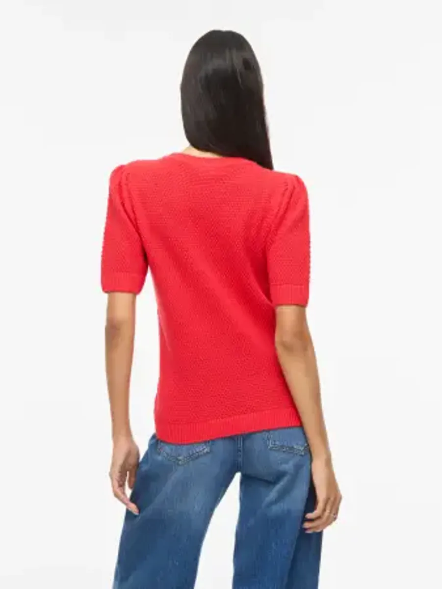 VIDALO O-NECK S/S KNIT TOP HIBISCUS