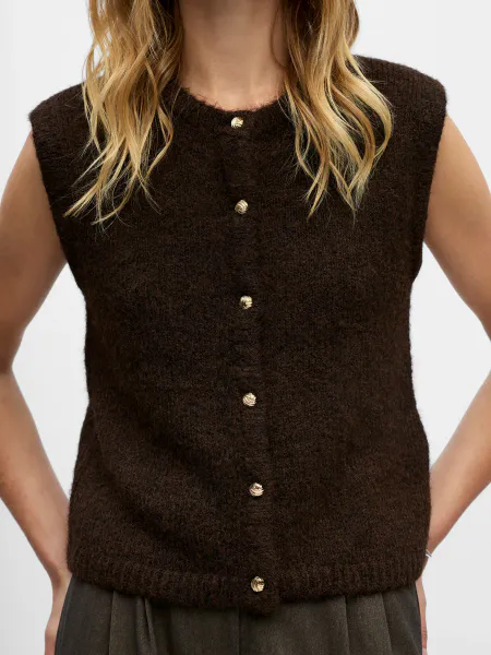 Hovedbilde OBJSAGGIA RE KNIT VEST CARDIGAN SEAL BROWN
