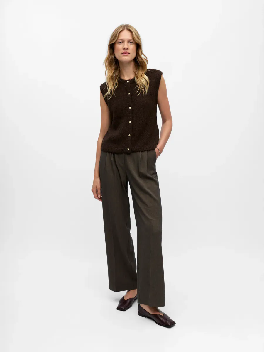 OBJSAGGIA RE KNIT VEST CARDIGAN SEAL BROWN