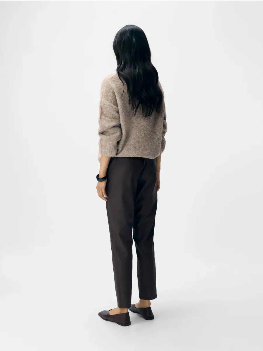 OBJBELLE LISA COATED PANT SEAL BROWN 