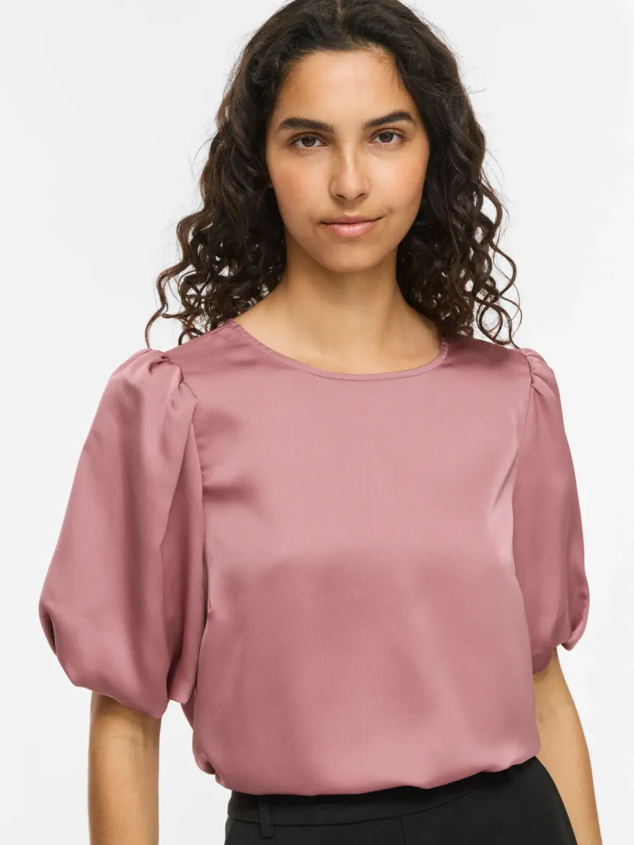 VIELLETTE 2/4 SATIN PUFF TOP  NOSTALGIE ROSE