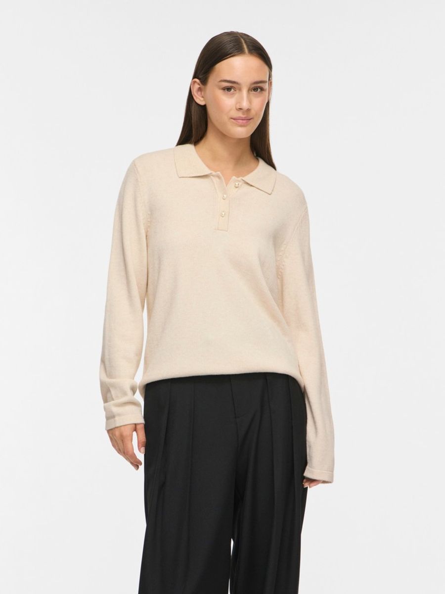 VIRIL L/S POLO PULLOVER KNIT SUPER LIGHT NATURAL