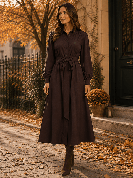 Hovedbilde  VIALINIA CAROL L/S MIDI SHIRT DRESS/LN COFFE ...