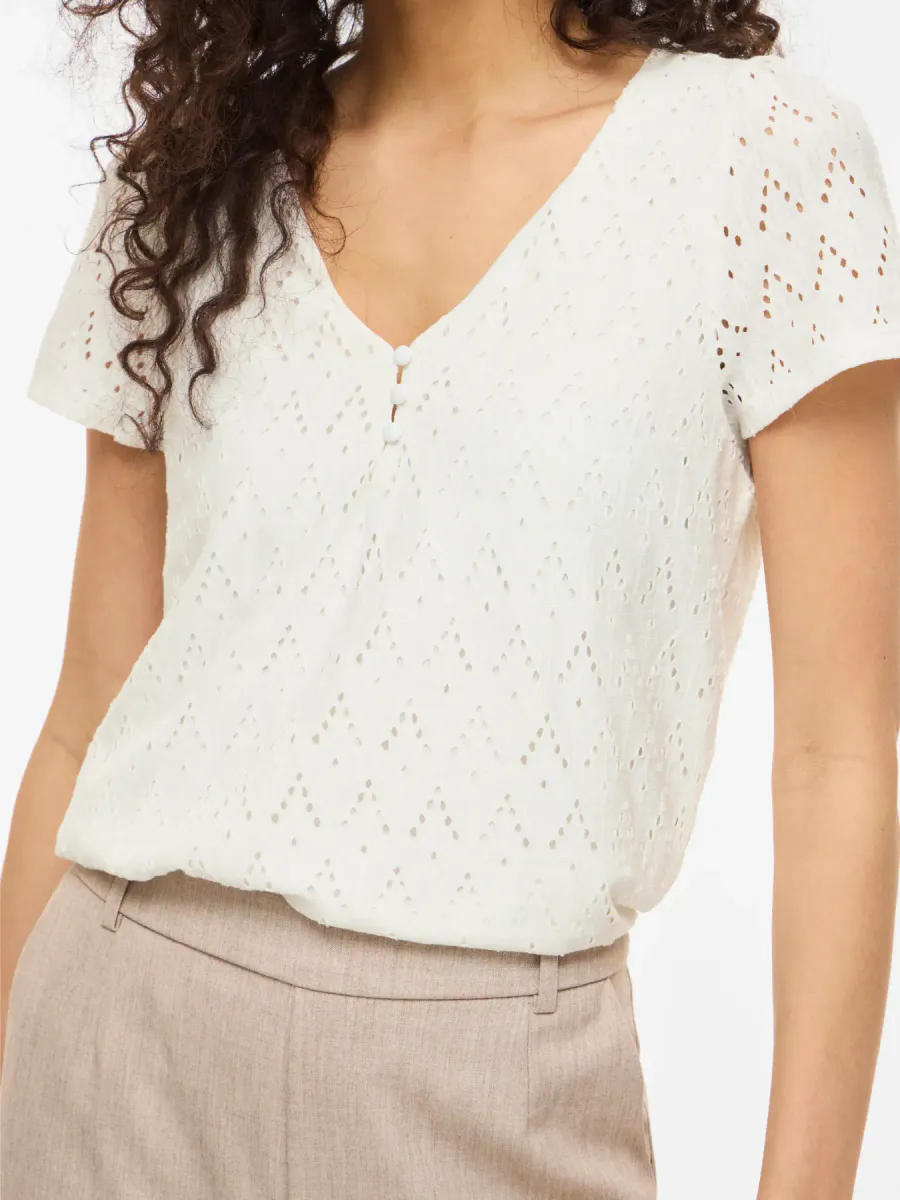 VIAMALINA V-NECK S/S TOP/VOL/PB SNOW WHITE