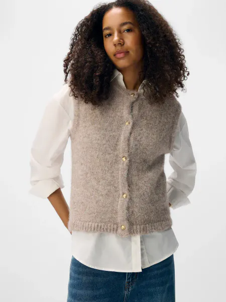 Hovedbilde OBJSAGGIA RE KNIT VEST CARDIGAN HUMUS MELANGE