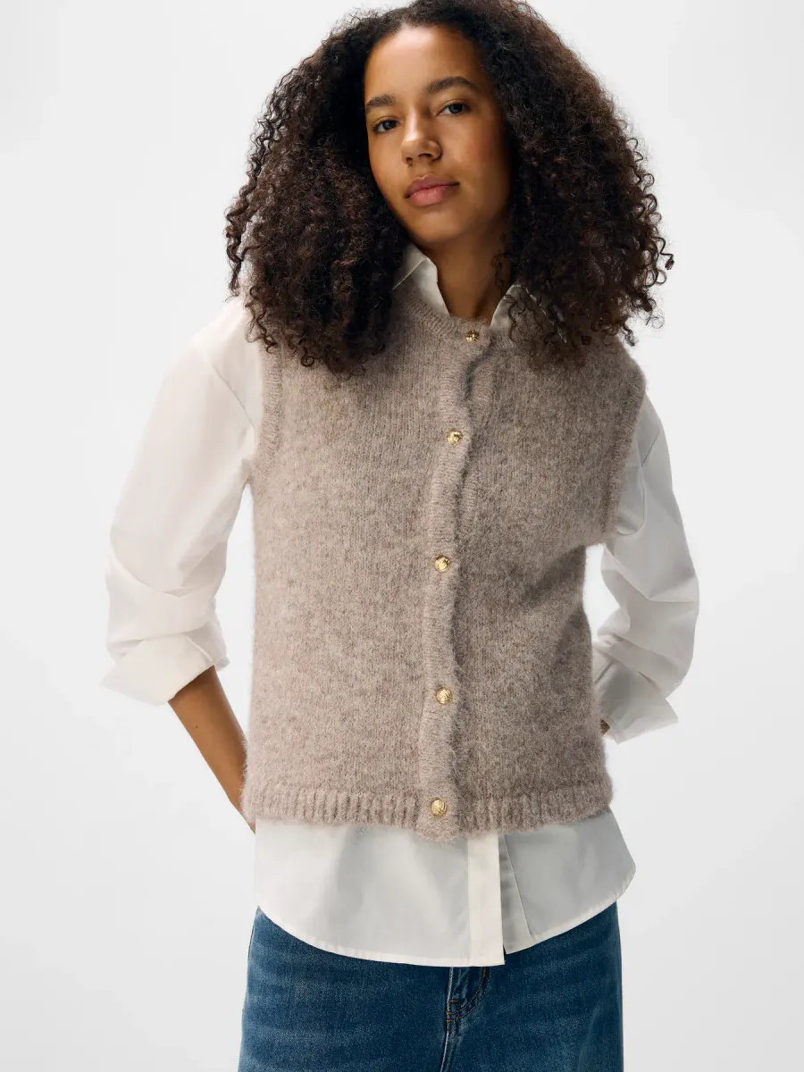 OBJSAGGIA RE KNIT VEST CARDIGAN HUMUS MELANGE