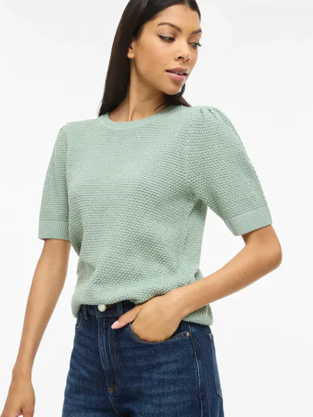 Hovedbilde VIDALO O-NECK S/S KNIT TOP SMOKE GREEN