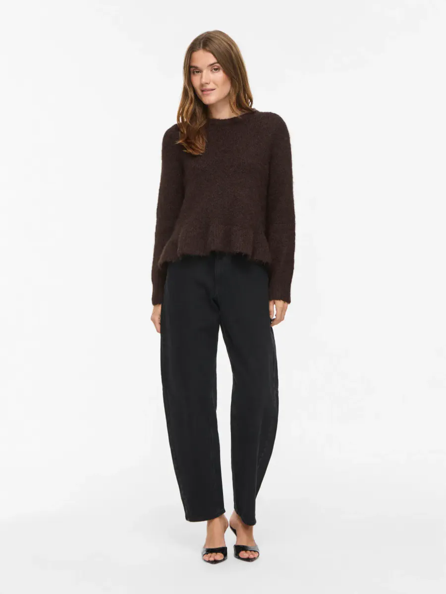 VIBOWS L/S FLOUNCE KNIT PULLOVER COFFE BEAN MELANGE