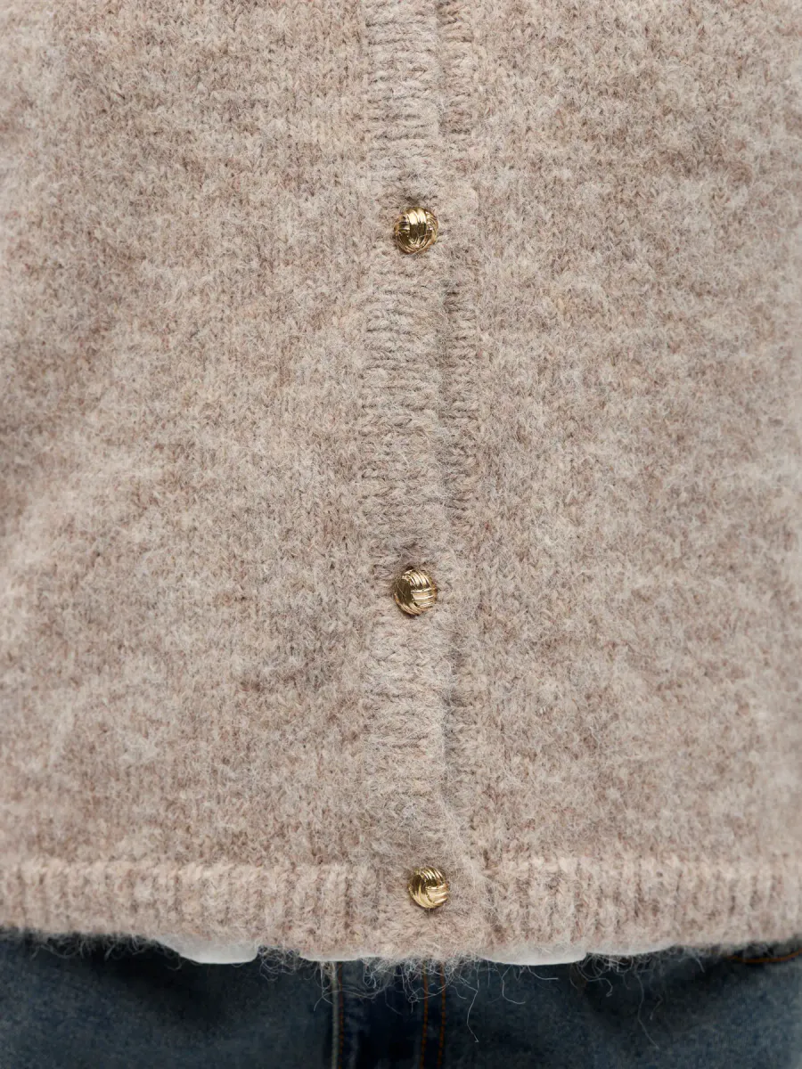 OBJSAGGIA RE KNIT VEST CARDIGAN HUMUS MELANGE