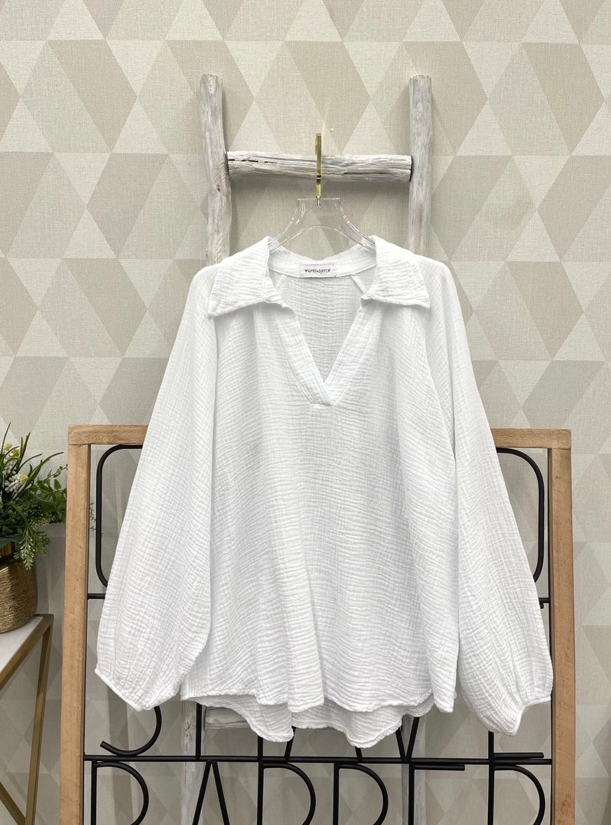 BIANCA V NECK SKJORTE HVIT