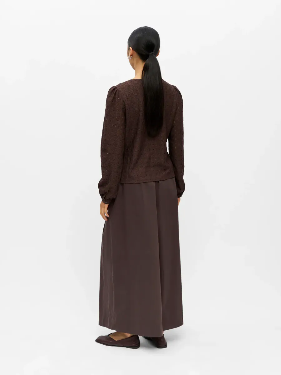 OBJLAILA L/S V-NECK TOP SEAL BROWN